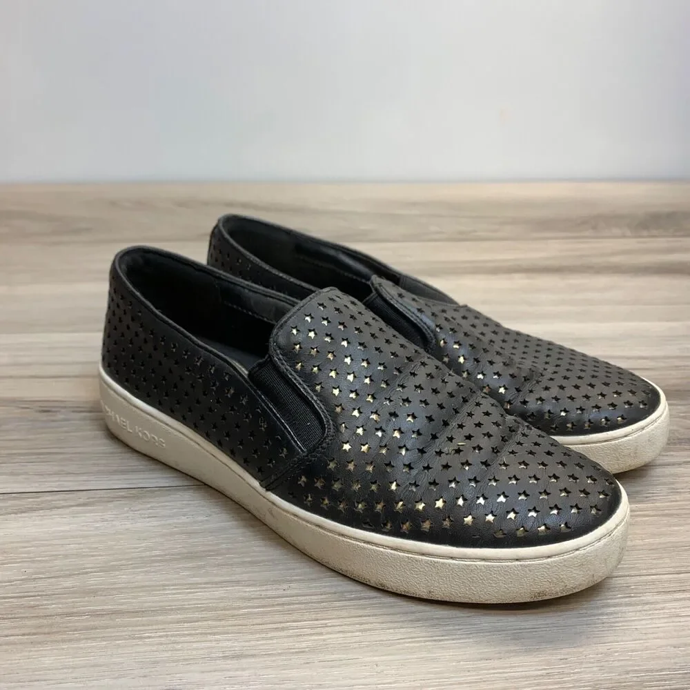 Michael Kors Womens Slip‎ On Shoes Black Leather Perforated Round Toe 5.5 M
